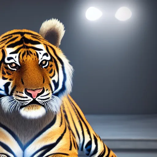 Image similar to Photograph of 🐯!! Adorable, hyperrealistic, 4K, Octane render, unreal engine cinematic, XF IQ4, 150MP, 50mm, F1.4, ISO 200, 1/160s, natural light, Adobe Lightroom, photolab, Affinity Photo, PhotoDirector 365,