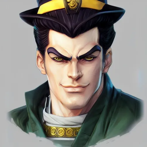 Image similar to portrait of jotaro kujo from stardust crusaders, matte painting by ross tran, artstation