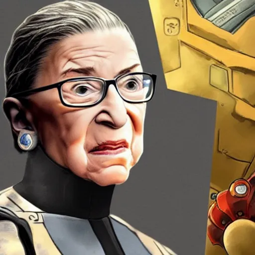 Prompt: Ruth Bader Ginsburg in a mech suit from Attack on Titan