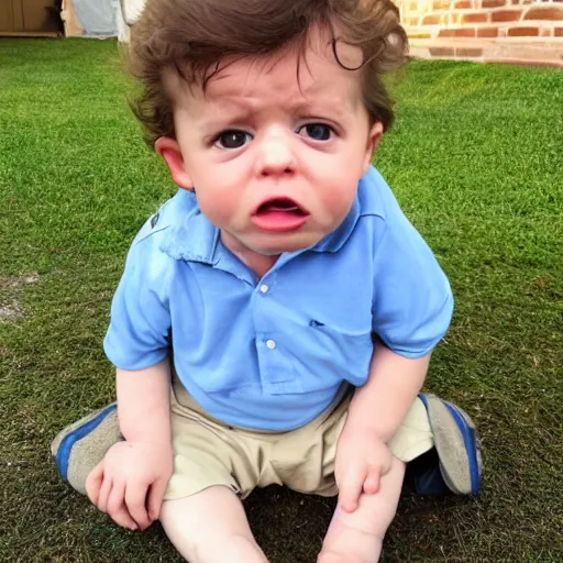 Prompt: baby is upset that he looks like a middle aged man