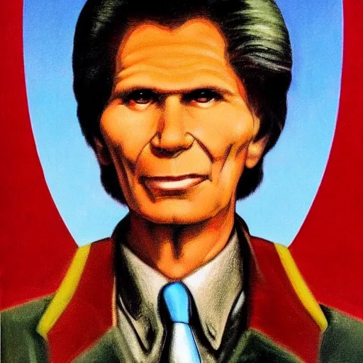 Image similar to bogdanoff portrait, soviet propaganda art style, vivid colors