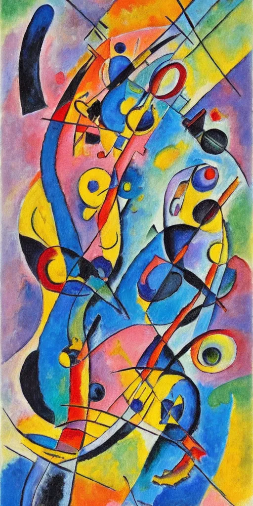 Prompt: A detailed expressionist painting of two intertwined cats, in the style of Kandinsky and