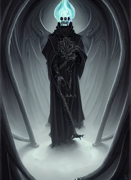 Prompt: pencil sketch of the necromancer, wearing a black cloak, by peter mohrbacher, hyper detailed, crisp