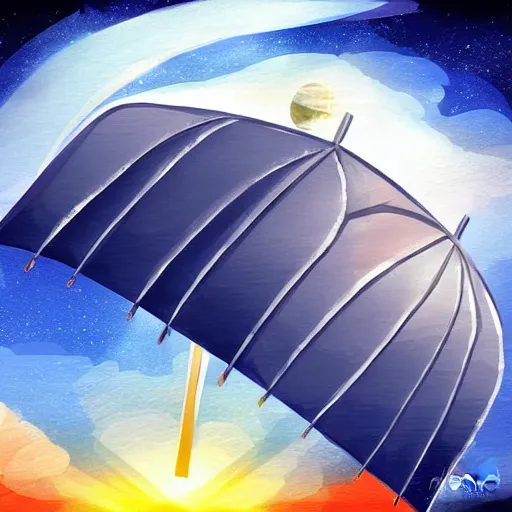 Image similar to giant umbrella in space, blocking the sun, digital art painting