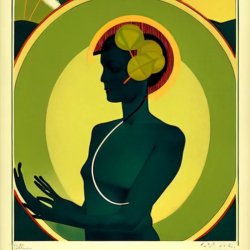 Image similar to Art in the style of Coles Phillips, Gaia, Mother Earth, stars, space, earth, ecology, side portrait