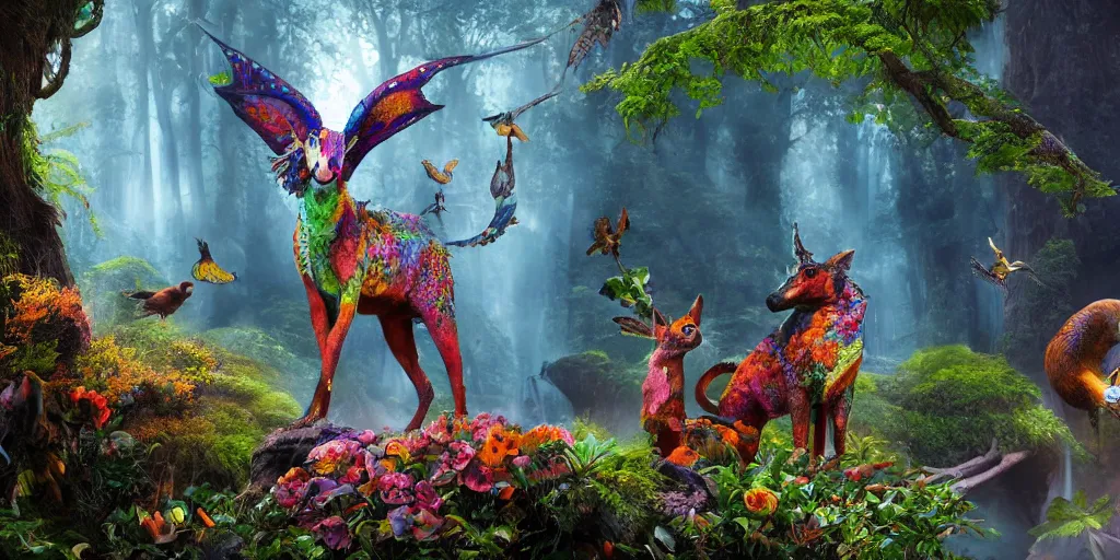 Image similar to a colorful fauna animal, lowbrow, 8 k, matte painting, fantasy, avatar movie