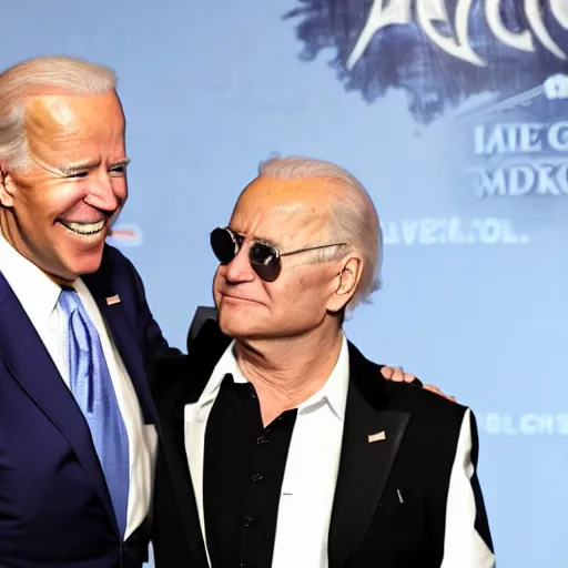 Image similar to Joe Biden and Ozzy Osbourne show off their newborn baby at a press conference, high quality, close up