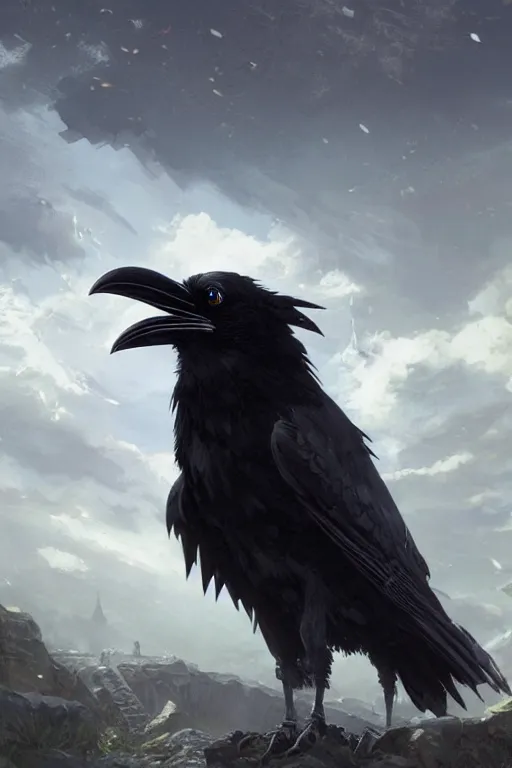 Prompt: highly detailed anime visual key of a raven presenting academic thesis, 4 k, unreal engine, fantasy art by greg rutkowski, detailed and intricate environment pixiv, professional digital art