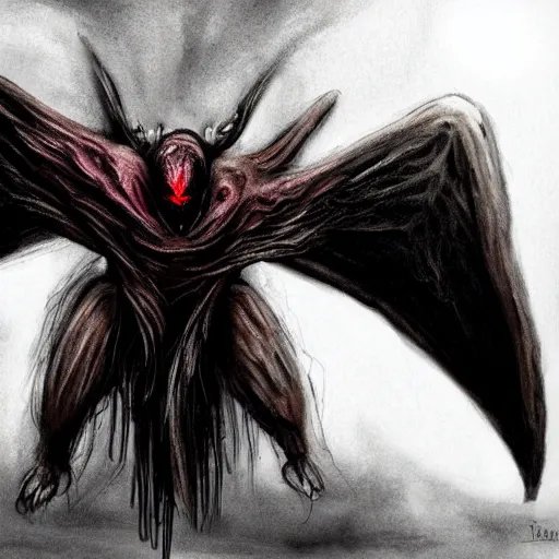 Prompt: a man was eaten by a giant mothman, he could only scream, ultra realistic pictures, detailed, hd, trending on deviantart