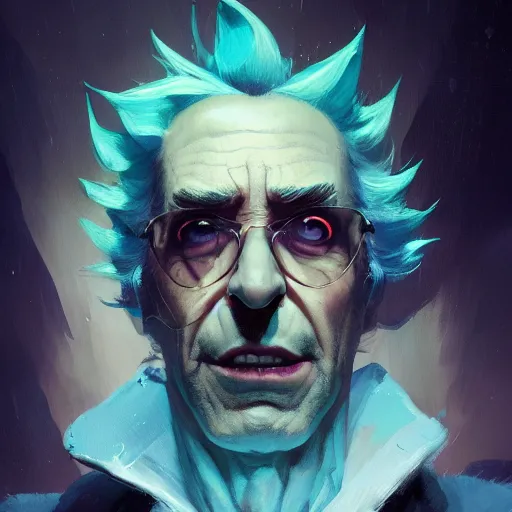 Image similar to portrait of Rick Sanchez, art by greg rutkowski, matte painting, trending on artstation