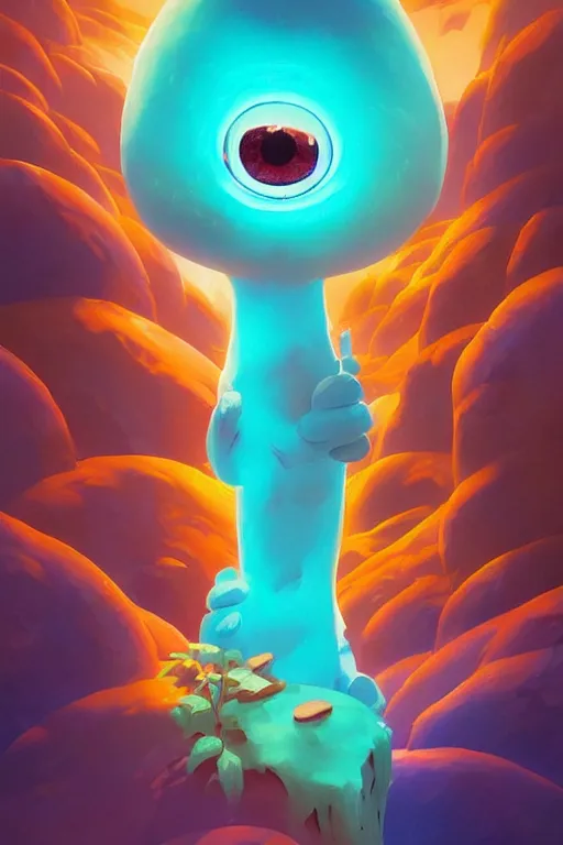 Image similar to smurf ghost creature animal sushi cristal very big eye roots cactus elemental flush of force nature micro world fluo fishscale, behance hd by jesper ejsing, by rhads, makoto shinkai and lois van baarle, ilya kuvshinov, rossdraws radiating a glowing aura global illumination ray tracing hdr