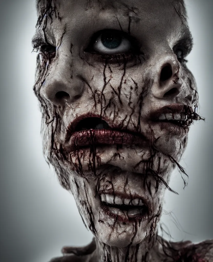Image similar to an award winning cooke 8 5 mm f / 1. 2 lens photograph of a close up shot of an undead woman shot by steven mccurry, digital art, volumetric cinematic studio lighting, foggy
