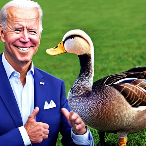 Image similar to Joe Biden holding a mallard duck