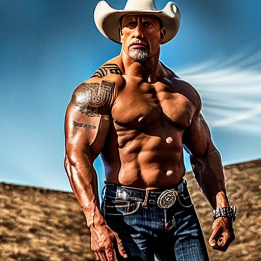 Image similar to Dwayne Johnson as cowboy