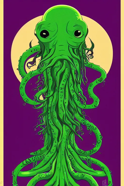 Prompt: a movie poster for the film (green tentacle Cthulhu) by Tom Whalen, highly detailed, award winning creature portrait, fantasy, artstation