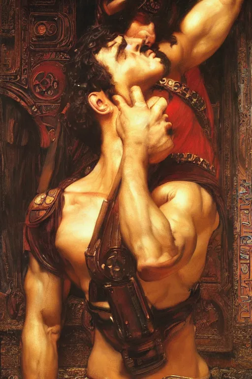 Image similar to hercules, cyberpunk, orientalist intricate portrait by john william waterhouse and edwin longsden long and theodore ralli and nasreddine dinet, hyper realism, dramatic lighting