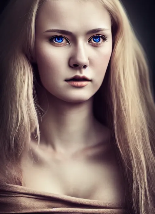 Image similar to a gorgeous norwegian female photo, professionally retouched, soft lighting, realistic, smooth face, full body shot, torso, dress, perfect eyes, sharp focus on eyes, 8 k, high definition, insanely detailed, intricate, elegant, art by jason chan