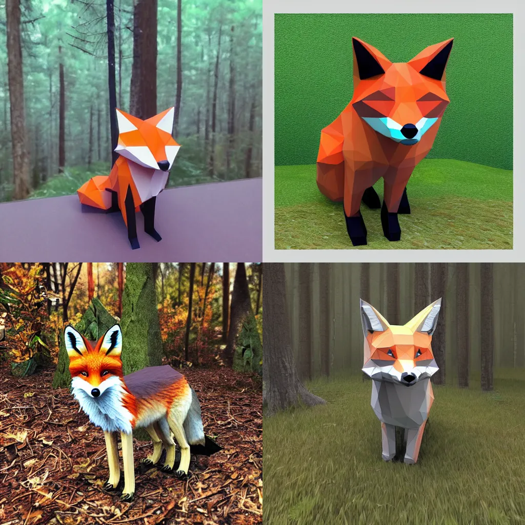 Prompt: Low poly fox in forest