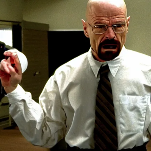 Prompt: walter white angrily screaming at a baby