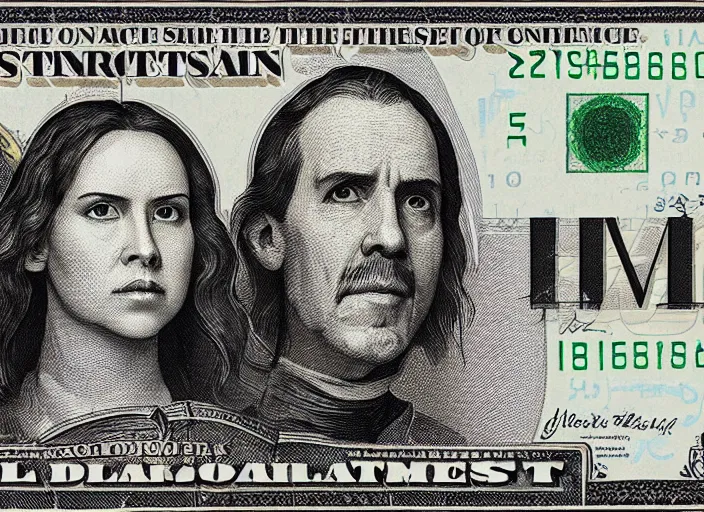 Image similar to reylo kissing, american dollar bill