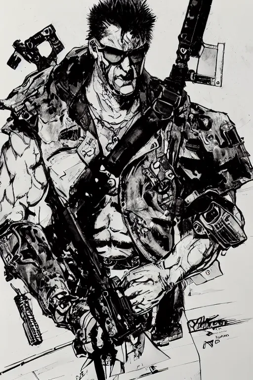 Prompt: punished duke nukem concept art by yoji shinkawa, felt tip pen, character study, ink, illustration, sharp focus