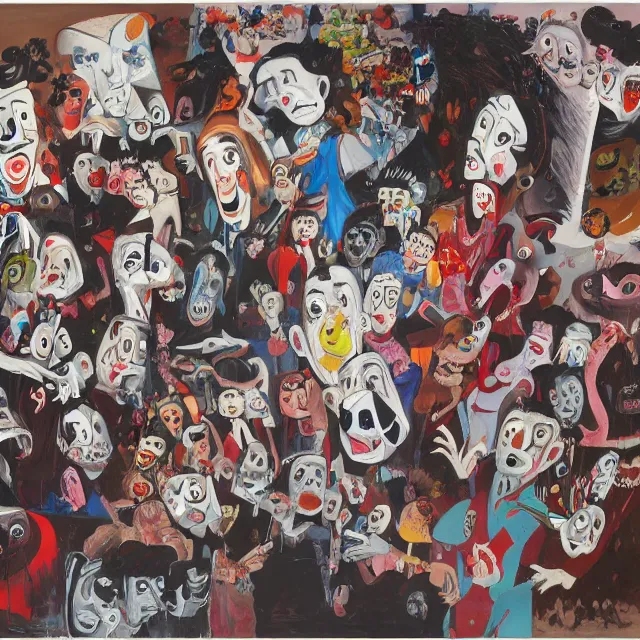 Prompt: A painting of kids seeing ghosts at night by George Condo