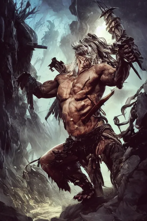 Image similar to photography of jesper ejsing, deep focus, dolph lundgren as destruction of the endless, the sandman, herculean conan the barbarian,. d & d, fantasy, intricate, elegant, highly detailed, digital painting, artstation, concept art, matte, sharp focus, illustration, hearthstone, art by artgerm and greg rutkowski and alphonse mucha