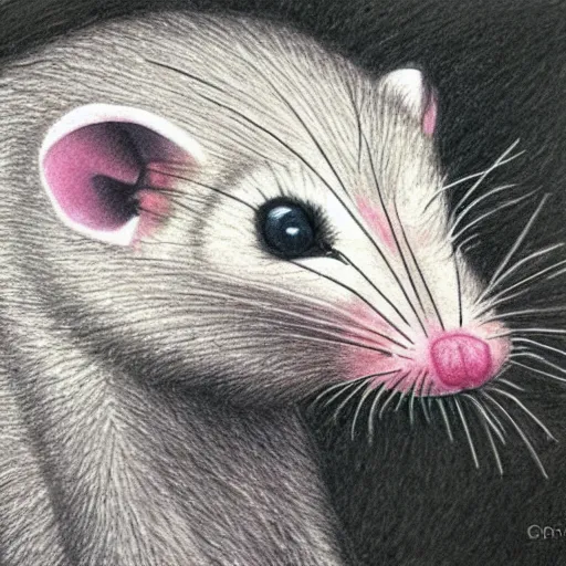 Prompt: a crayon drawing drawn by an opossum.
