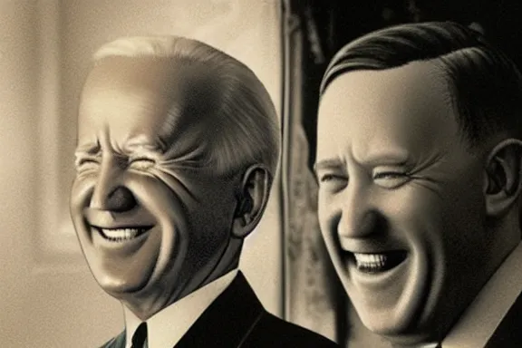 Image similar to “ very very intricate photorealistic photo of hitler and joe biden laughing together, detailed natural lighting, award - winning crisp details ”