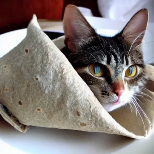 Image similar to a literal burrito made out of a cat, cute