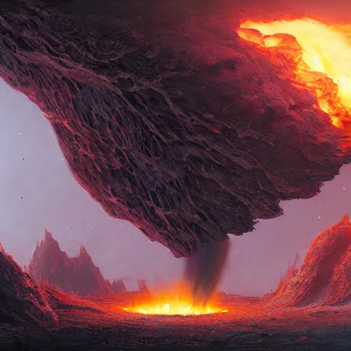 Image similar to Digital art of a meteorite containing an insect hive burning up in the atmosphere, Wayne Barlowe Greg Rutkowski Jessica Rossier 4k prehistoric geology