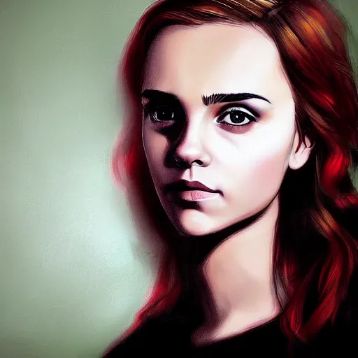 Prompt: portrait of girl who look like a mix of emma watson, scarlett johansson, nathalie portman, very detailled, by artgem