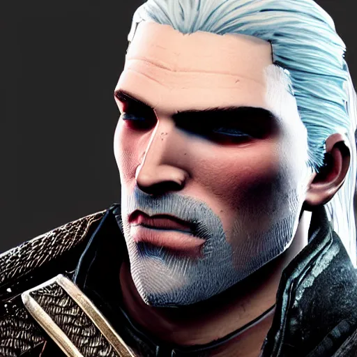 Prompt: geralt of rivia in the style of johnny silverhand from cyberpunk 2 0 7 7