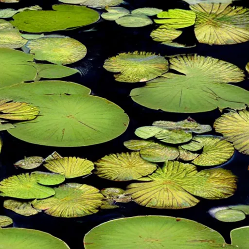 Prompt: graphic design perfect frog pattern realistic circular lily pads in a lake