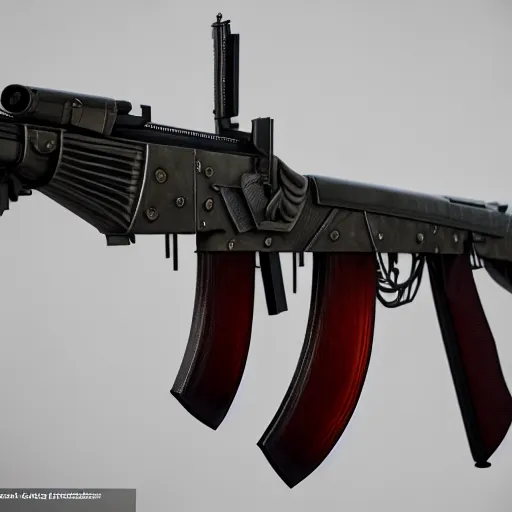 Image similar to an AK-47, intricate detail, 3d render, octane render, god rays, depth of field, trending on artstation, 4k, hd