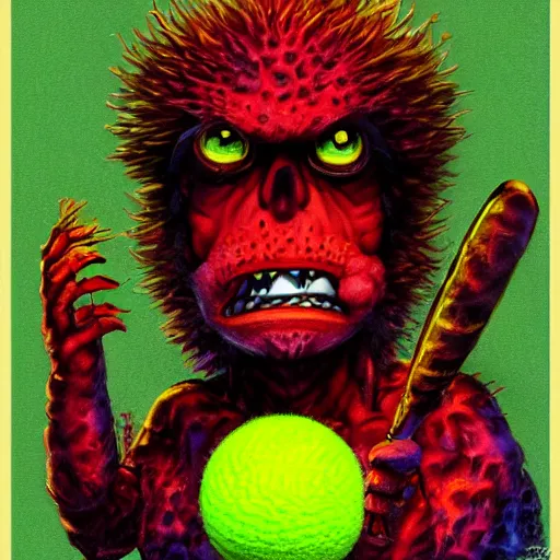 Image similar to a portrait of a tennis ball monsters, digital art, fantasy, magic, chalk, trending on artstation, ultra detailed, professional illustration by basil gogos