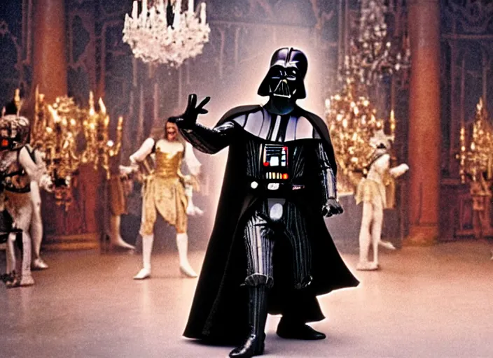 Image similar to film still of Darth Vader dancing as Beast in Beauty and the Beast,