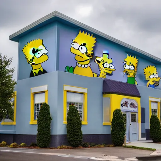 Image similar to photograph of a simpsons themed funeral home 8k