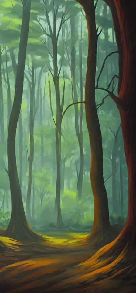 Prompt: smooth forest colors. gouache painting by the award - winning concept artist, bloom, chiaroscuro, backlighting, depth of field.