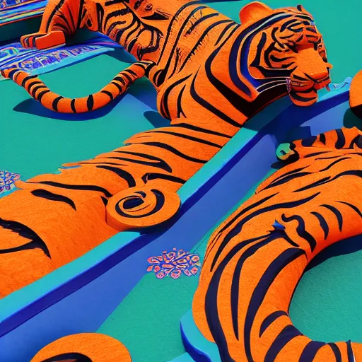 Prompt: breathtaking cool ornate coloured beautiful 3 d isometric mayan tiger, 8 k octane render