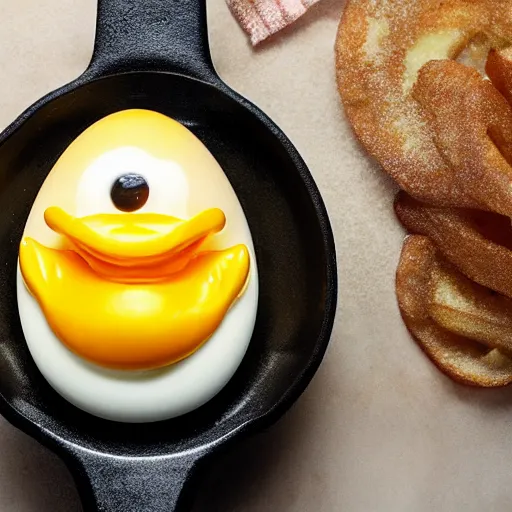 Image similar to an egg in a fry pan looking like a rubber duck