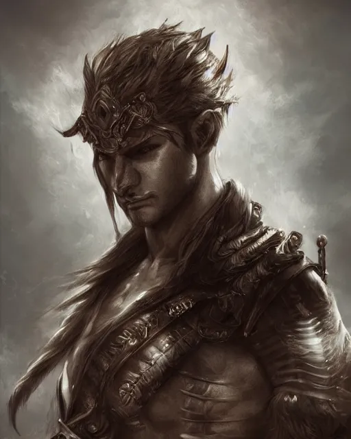 Image similar to portrait of a male warrior, fierce, masculine, ross tran, muted colors, highly detailed sculpture, intricate detailed, ommatidia, 8 k, cinematic atmosphere