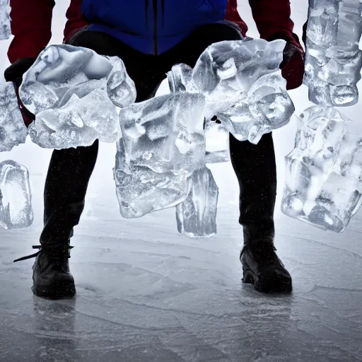 Prompt: ice under legs of an mayor