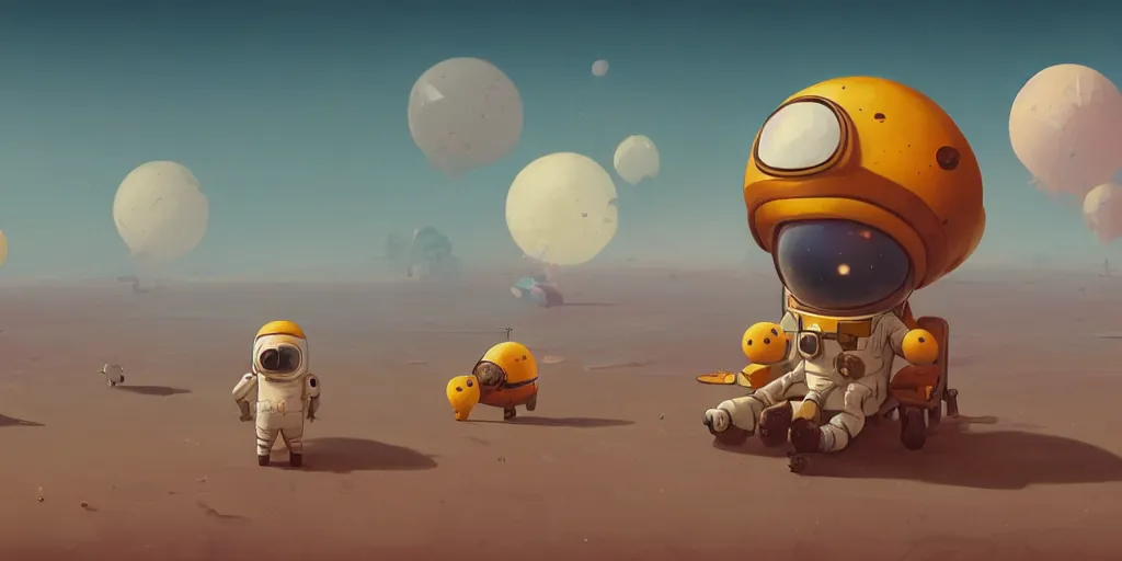 Prompt: cute cartoon cosmonaut landing on the mars by goro fujita and simon stalenhag and wes anderson and alex andreev, 8 k, trending on artstation, hyper detailed, cinematic