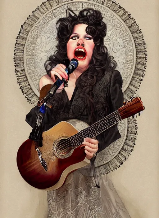 Prompt: dooneese singing at the grand ole opry, elegant intricate digital painting artstation concept art by mark brooks and brad kunkle detailed