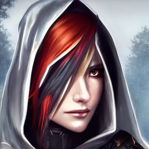 Image similar to lightning farron in destiny hunter armor, wearing a hooded cloak, beautiful face!!!!, 2 7 years old, cg animation, realistic, character select portrait, by artgerm, greg rutkowski, alphonse mucha, 3 d