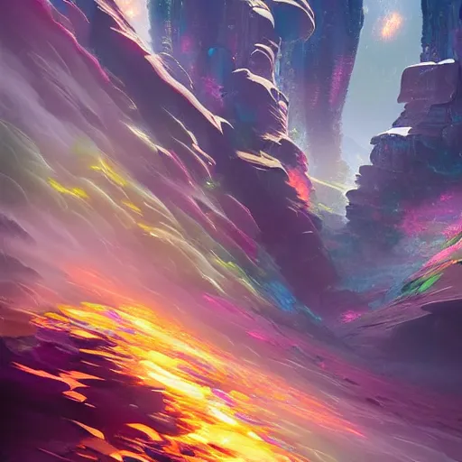 Image similar to a gorgeous dreamscape, disintegrating channel of pure force, painted by ross tran, rendered in pixar octane