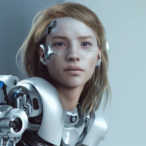 Image similar to a young cyborg woman under maintenance, cgsociety, photorealism, unreal engine 5, unreal engine, prerendered graphics