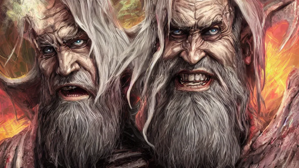 Image similar to bright, colorful, realistic, detailed from Elder Scrolls: Shivering isles concept art of The Mad God Sheogorath with a madsmile, Caucasian skin, combed white beard and combed white hair backlighting, kodachrome, high contrast, highly detailed, sharp focus, digital painting, concept art, illustration, trending on artstation, comic book by Alex Ross and Adam Adamowicz cover art