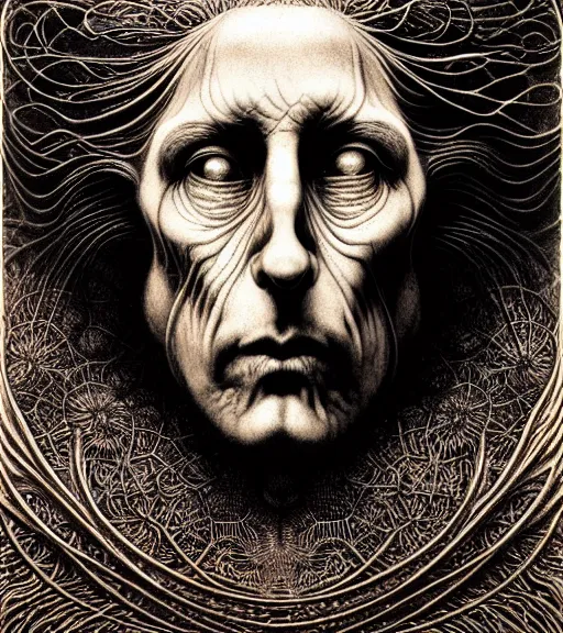 Image similar to detailed realistic rick sanchez face portrait by jean delville, gustave dore, iris van herpen and marco mazzoni, art forms of nature by ernst haeckel, art nouveau, symbolist, visionary, gothic, neo - gothic, pre - raphaelite, fractal lace, intricate alien botanicals, ai biodiversity, surreality, hyperdetailed ultrasharp octane render